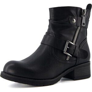 Women's Black Ankle Boots Comfortable Booties for Women with Zipper Buckle